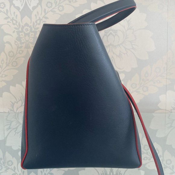 CELINE PARIS Navy / Red Trimmed Leather Bag/Satchel w/ Flap & Strap Detail - Picture 5 of 9